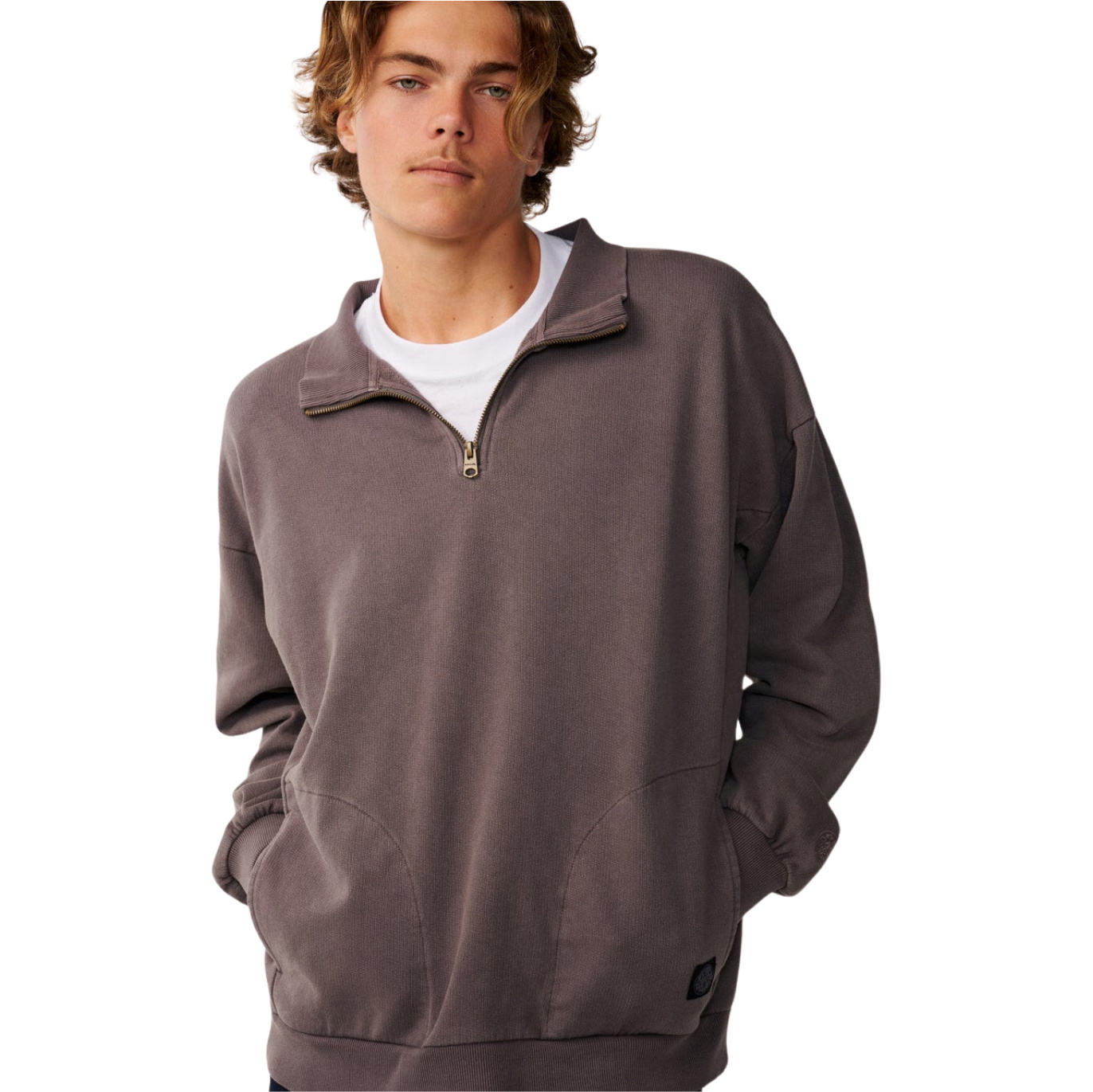 Rip Curl Mens Premium Surf 1/4 Zip Crew 0AOMFL - Deep Mushroom